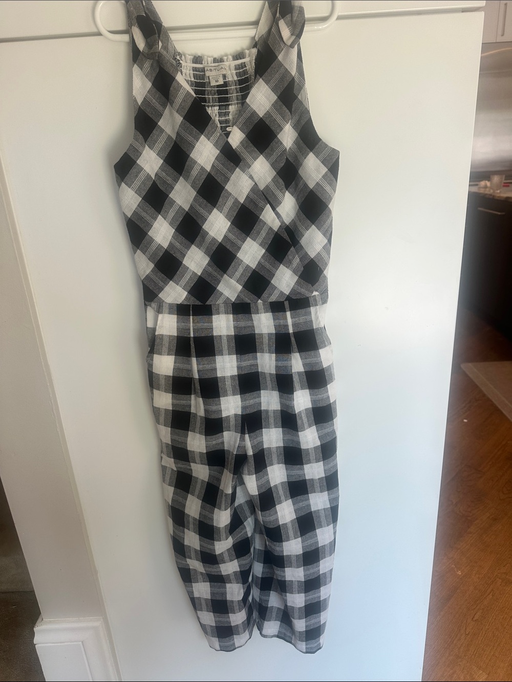 Habitual Black and White Plaid Girls' Sleeveless Jumpsuit